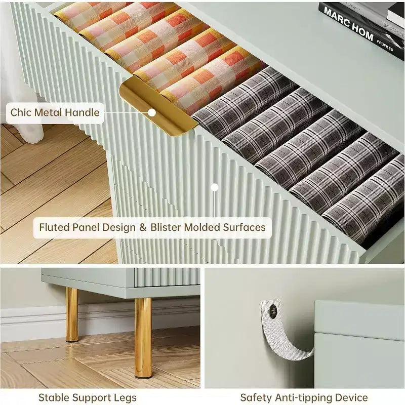 Modern 5-Drawer Dresser - Gold Handle Large Storage for Bedroom & Living Room