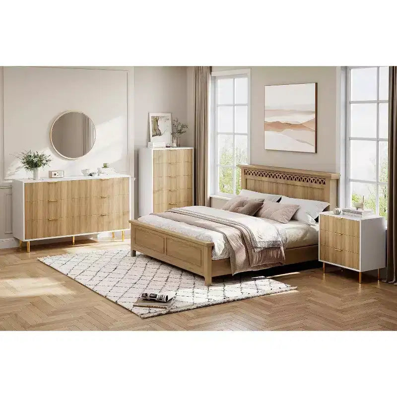 Modern 5-Drawer Dresser - Gold Handle Large Storage for Bedroom & Living Room