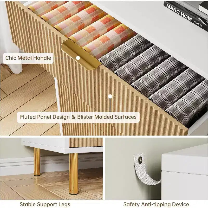 Modern 5-Drawer Dresser - Gold Handle Large Storage for Bedroom & Living Room