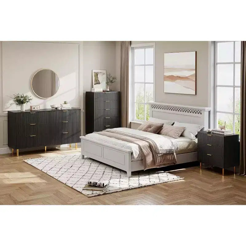 Modern 5-Drawer Dresser - Gold Handle Large Storage for Bedroom & Living Room