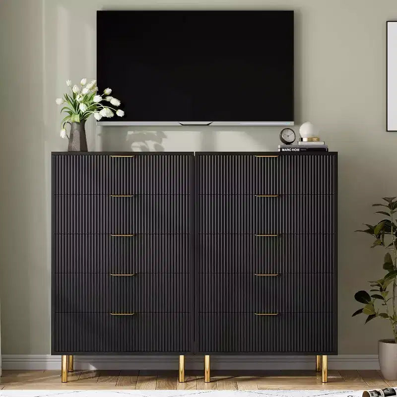 Modern 5-Drawer Dresser - Gold Handle Large Storage for Bedroom & Living Room