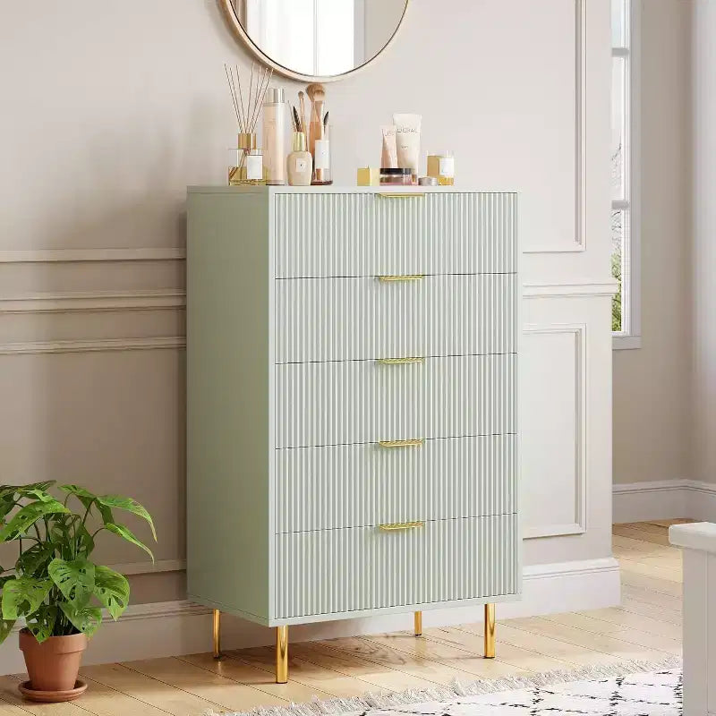 Modern 5-Drawer Dresser - Gold Handle Large Storage for Bedroom & Living Room