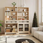 62-Inch Kitchen Pantry Cabinet Freestanding Storage Cupboard with 5-Tier Shelf, Drawer,2 Glass Doors & Adjustable Shelves