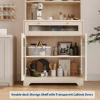 62-Inch Kitchen Pantry Cabinet Freestanding Storage Cupboard with 5-Tier Shelf, Drawer,2 Glass Doors & Adjustable Shelves