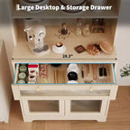 62-Inch Kitchen Pantry Cabinet Freestanding Storage Cupboard with 5-Tier Shelf, Drawer,2 Glass Doors & Adjustable Shelves