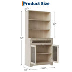 62-Inch Kitchen Pantry Cabinet Freestanding Storage Cupboard with 5-Tier Shelf, Drawer,2 Glass Doors & Adjustable Shelves
