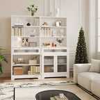 62-Inch Kitchen Pantry Cabinet Freestanding Storage Cupboard with 5-Tier Shelf, Drawer,2 Glass Doors & Adjustable Shelves