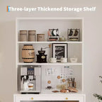 62-Inch Kitchen Pantry Cabinet Freestanding Storage Cupboard with 5-Tier Shelf, Drawer,2 Glass Doors & Adjustable Shelves