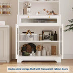 62-Inch Kitchen Pantry Cabinet Freestanding Storage Cupboard with 5-Tier Shelf, Drawer,2 Glass Doors & Adjustable Shelves