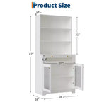 62-Inch Kitchen Pantry Cabinet Freestanding Storage Cupboard with 5-Tier Shelf, Drawer,2 Glass Doors & Adjustable Shelves