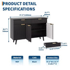 47 Inch Sideboard Buffet Cabinet, Wood Storage Cabinet with 3 Fluted Doors, Adjustable Shelves and 2 Drawers, for Living Room, Dining Room- Black