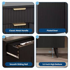 47 Inch Sideboard Buffet Cabinet, Wood Storage Cabinet with 3 Fluted Doors, Adjustable Shelves and 2 Drawers, for Living Room, Dining Room- Black