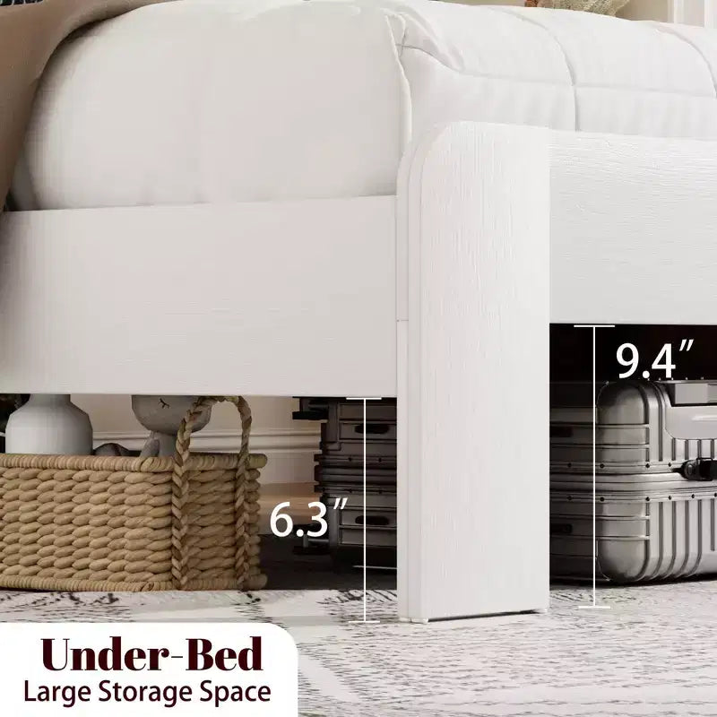 Full Size Wood Platform Bed Frame with Headboard, Noise-Free Design, No Box Spring Needed, Large Under-Bed Storage, Easy Assembly, White