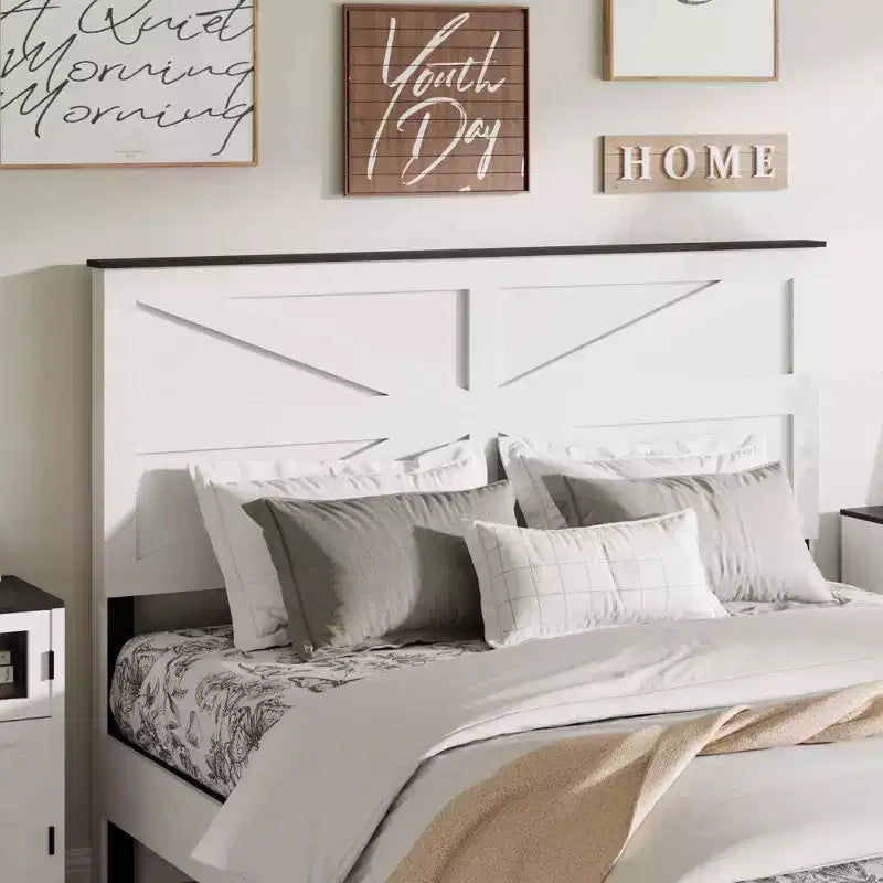 Full Size Wood Platform Bed Frame with Headboard, Noise-Free Design, No Box Spring Needed, Large Under-Bed Storage, Easy Assembly, White