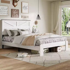 Full Size Wood Platform Bed Frame with Headboard, Noise-Free Design, No Box Spring Needed, Large Under-Bed Storage, Easy Assembly, White