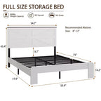 Full Size Wood Platform Bed Frame with Headboard, Noise-Free Design, No Box Spring Needed, Large Under-Bed Storage, Easy Assembly, White