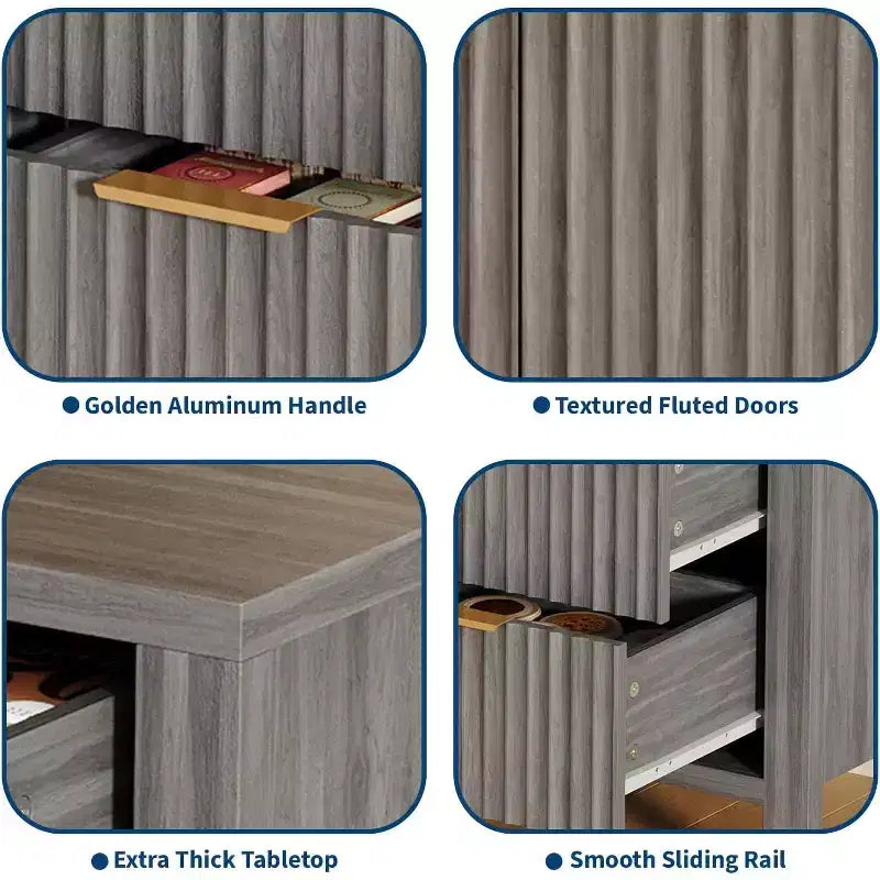 46.5 Fluted Sideboard Buffet Cabinet with 2 Doors & 3 Drawers, Sideboard Console Table Accent Credenza for Entryway, Living Room, Dinning Room