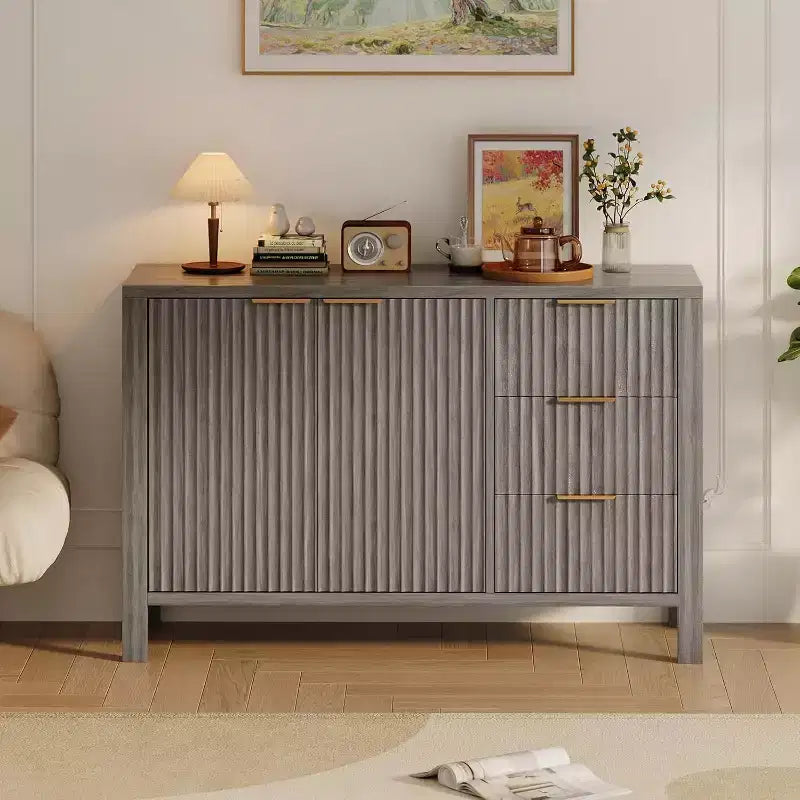 46.5 Fluted Sideboard Buffet Cabinet with 2 Doors & 3 Drawers, Sideboard Console Table Accent Credenza for Entryway, Living Room, Dinning Room