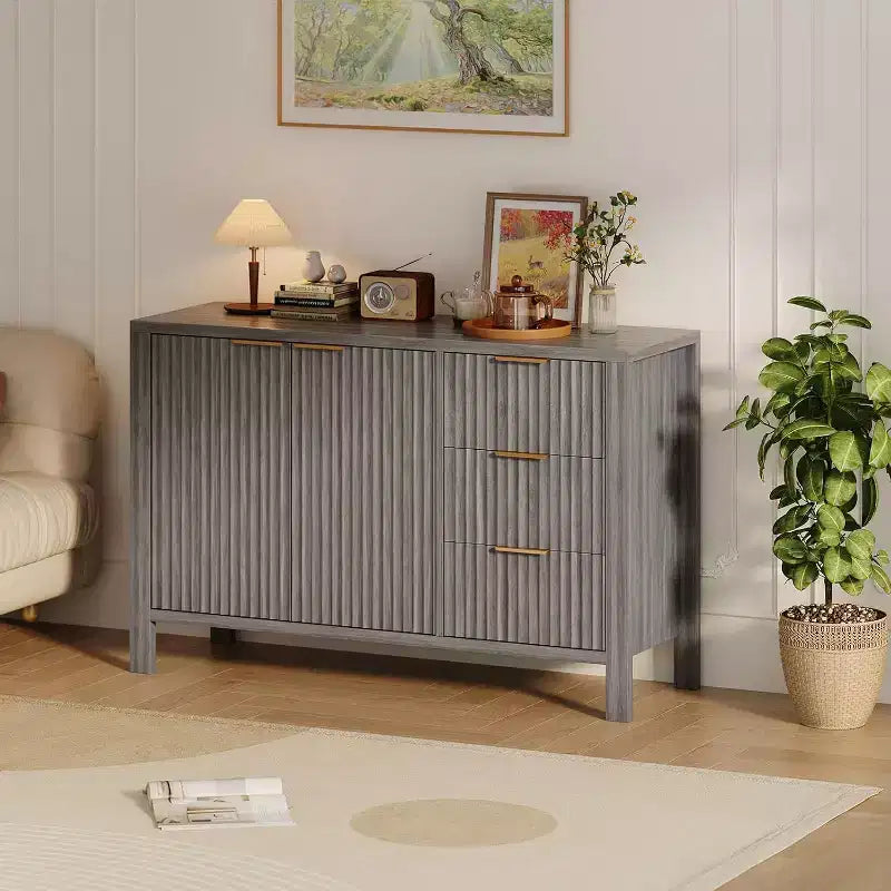 46.5 Fluted Sideboard Buffet Cabinet with 2 Doors & 3 Drawers, Sideboard Console Table Accent Credenza for Entryway, Living Room, Dinning Room