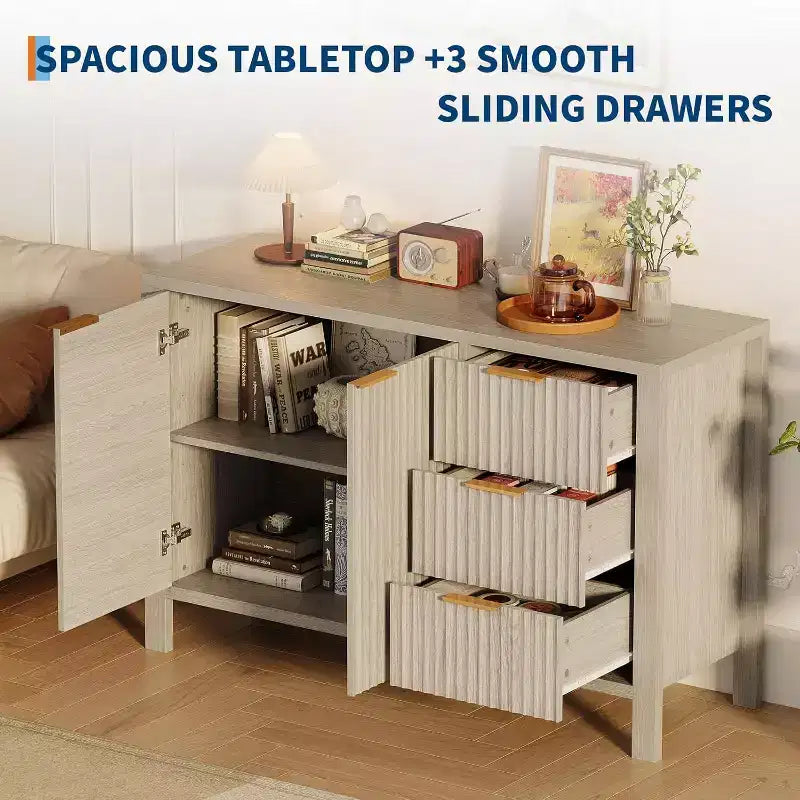 46.5 Fluted Sideboard Buffet Cabinet with 2 Doors & 3 Drawers, Sideboard Console Table Accent Credenza for Entryway, Living Room, Dinning Room