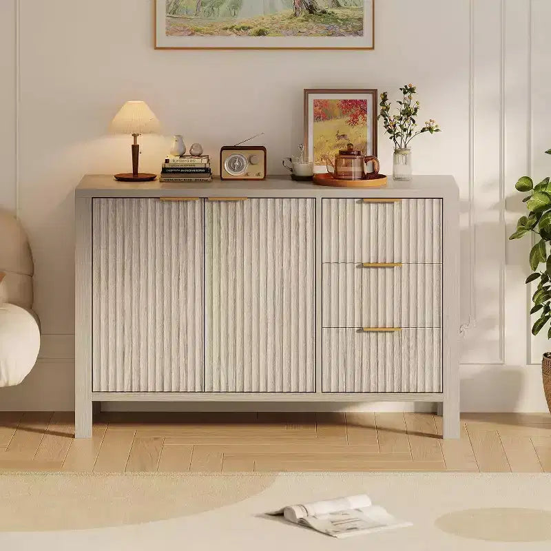 46.5 Fluted Sideboard Buffet Cabinet with 2 Doors & 3 Drawers, Sideboard Console Table Accent Credenza for Entryway, Living Room, Dinning Room