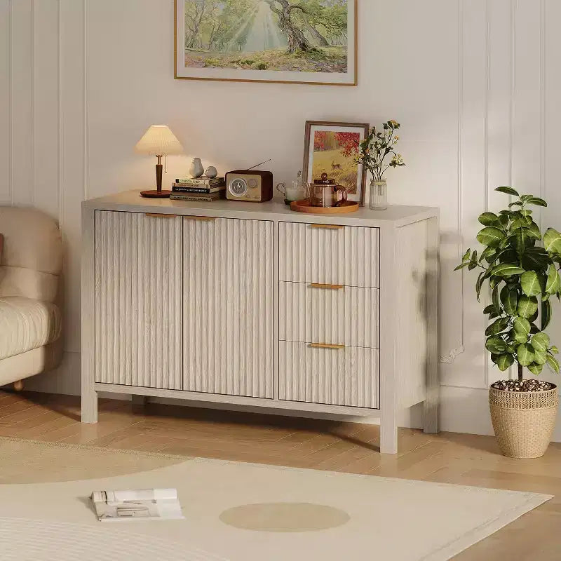 46.5 Fluted Sideboard Buffet Cabinet with 2 Doors & 3 Drawers, Sideboard Console Table Accent Credenza for Entryway, Living Room, Dinning Room