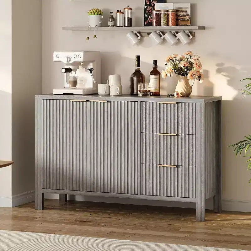 46.5 Fluted Sideboard Buffet Cabinet with 2 Doors & 3 Drawers, Sideboard Console Table Accent Credenza for Entryway, Living Room, Dinning Room