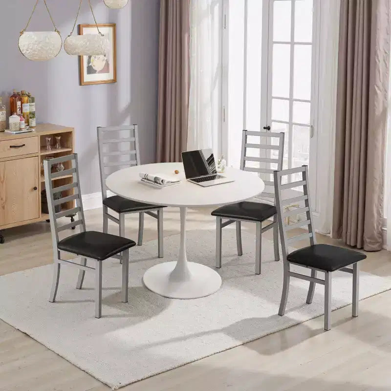 MAYEERTY Metal Dining Chairs Set of 4 Steel Legs and PU Leather Seats High Back Armless for Living Room Kitchen Gray