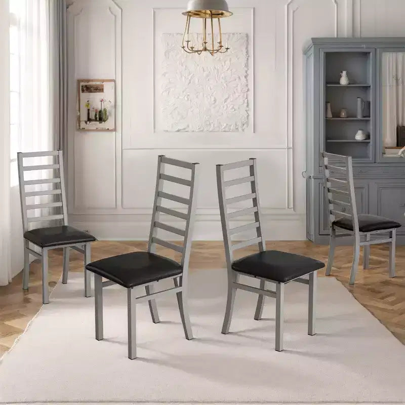 MAYEERTY Metal Dining Chairs Set of 4 Steel Legs and PU Leather Seats High Back Armless for Living Room Kitchen Gray