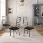 MAYEERTY Metal Dining Chairs Set of 4 Steel Legs and PU Leather Seats High Back Armless for Living Room Kitchen Gray