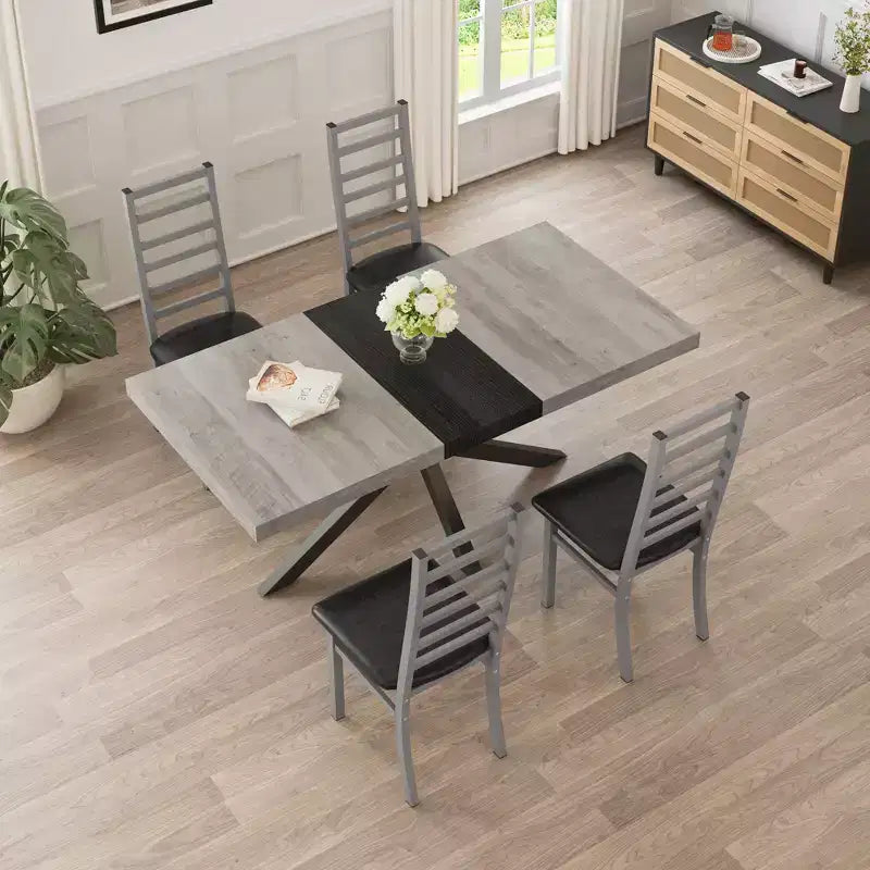 MAYEERTY Metal Dining Chairs Set of 4 Steel Legs and PU Leather Seats High Back Armless for Living Room Kitchen Gray