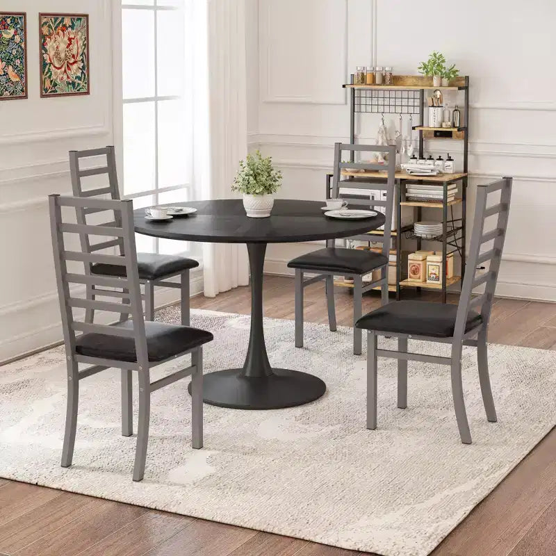 MAYEERTY Metal Dining Chairs Set of 4 Steel Legs and PU Leather Seats High Back Armless for Living Room Kitchen Gray