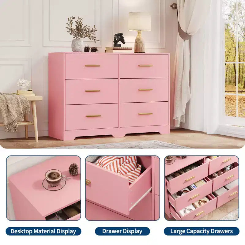 6-Drawer Chest of Drawers with Deep Drawers and Anti-Tip Device, Modern Dresser for Home, Office & Living Room