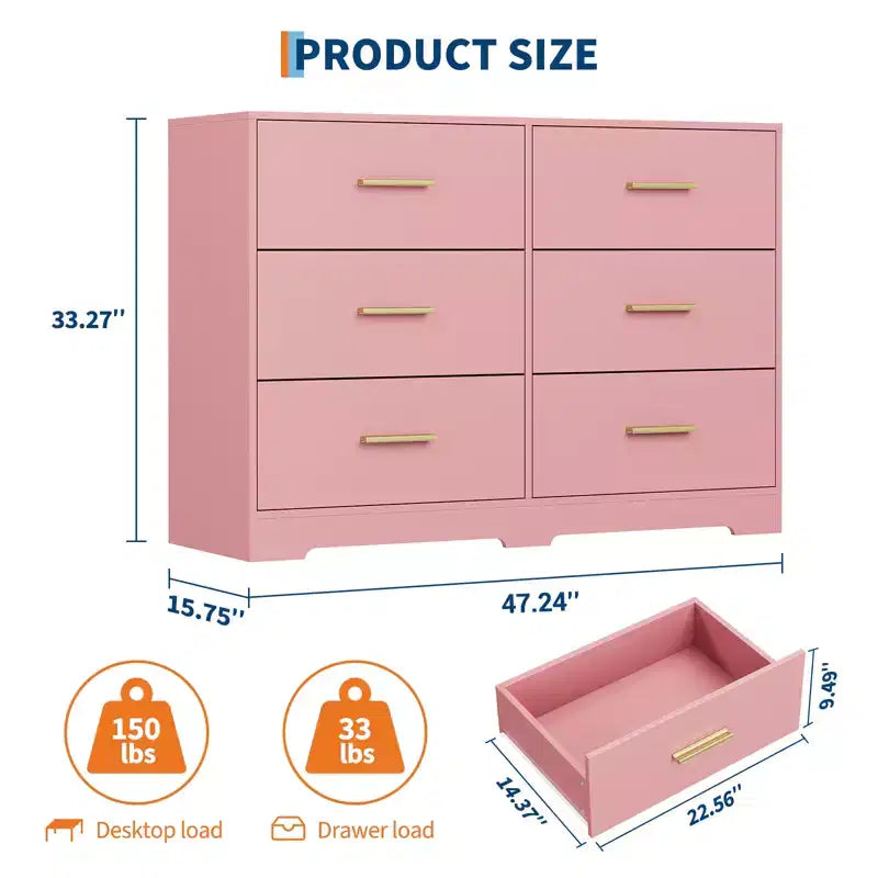 6-Drawer Chest of Drawers with Deep Drawers and Anti-Tip Device, Modern Dresser for Home, Office & Living Room