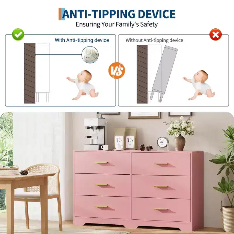 6-Drawer Chest of Drawers with Deep Drawers and Anti-Tip Device, Modern Dresser for Home, Office & Living Room