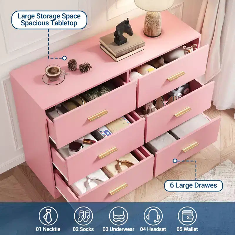 6-Drawer Chest of Drawers with Deep Drawers and Anti-Tip Device, Modern Dresser for Home, Office & Living Room