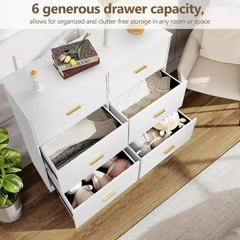 6-Drawer Chest of Drawers with Deep Drawers and Anti-Tip Device, Modern Dresser for Home, Office & Living Room