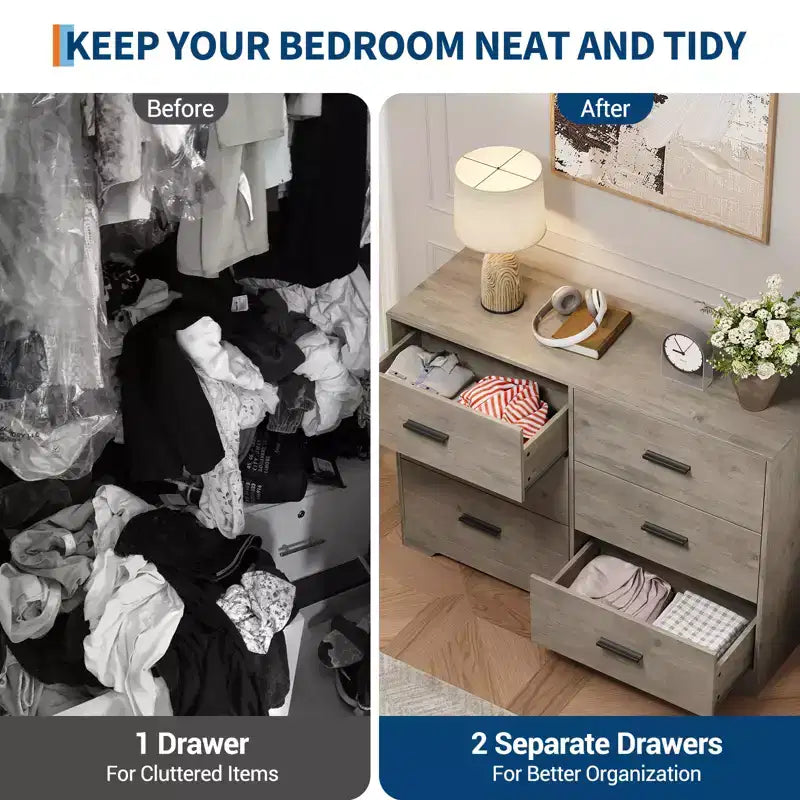 6-Drawer Chest of Drawers with Deep Drawers and Anti-Tip Device, Modern Dresser for Home, Office & Living Room