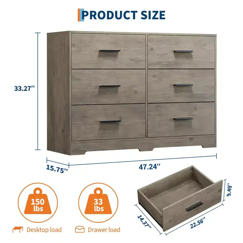 6-Drawer Chest of Drawers with Deep Drawers and Anti-Tip Device, Modern Dresser for Home, Office & Living Room