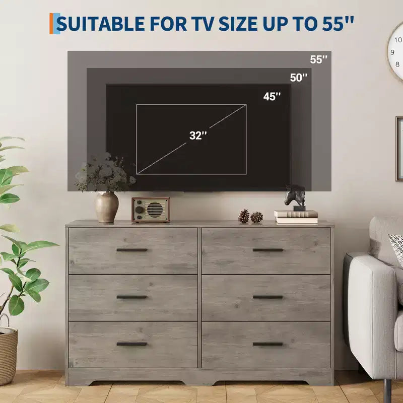6-Drawer Chest of Drawers with Deep Drawers and Anti-Tip Device, Modern Dresser for Home, Office & Living Room