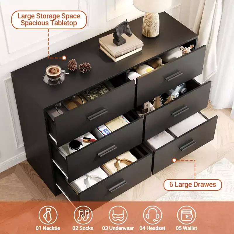 6-Drawer Chest of Drawers with Deep Drawers and Anti-Tip Device, Modern Dresser for Home, Office & Living Room