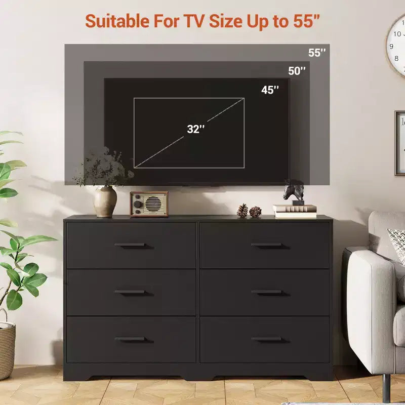 6-Drawer Chest of Drawers with Deep Drawers and Anti-Tip Device, Modern Dresser for Home, Office & Living Room