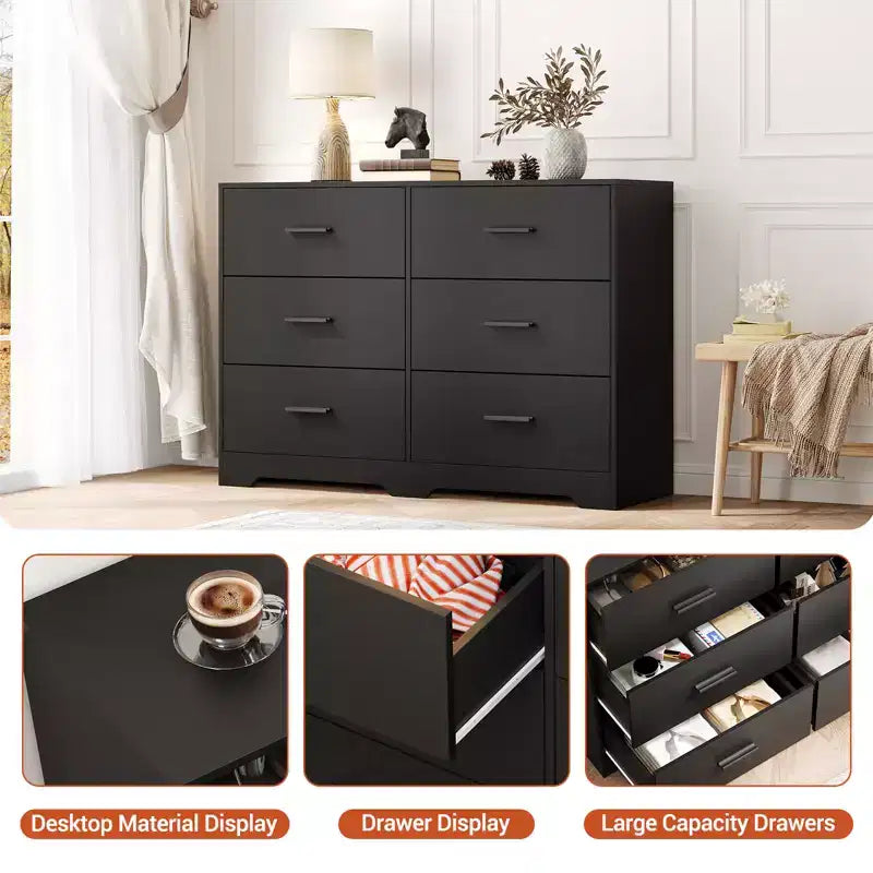 6-Drawer Chest of Drawers with Deep Drawers and Anti-Tip Device, Modern Dresser for Home, Office & Living Room