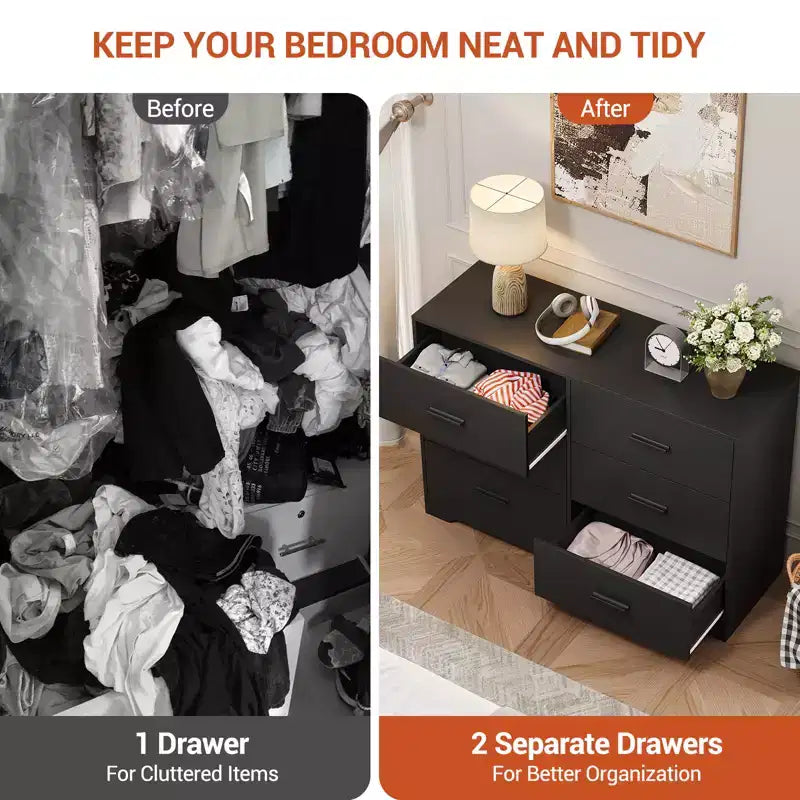 6-Drawer Chest of Drawers with Deep Drawers and Anti-Tip Device, Modern Dresser for Home, Office & Living Room