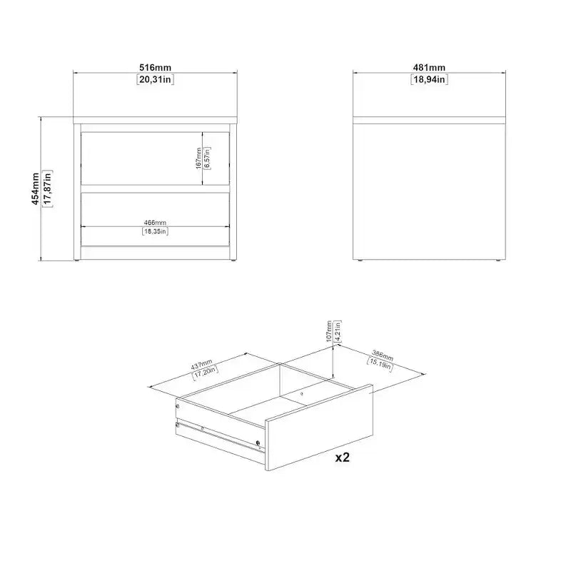 Tvilum,Next 17-Inch Tall 2-Drawer Nightstand End Table