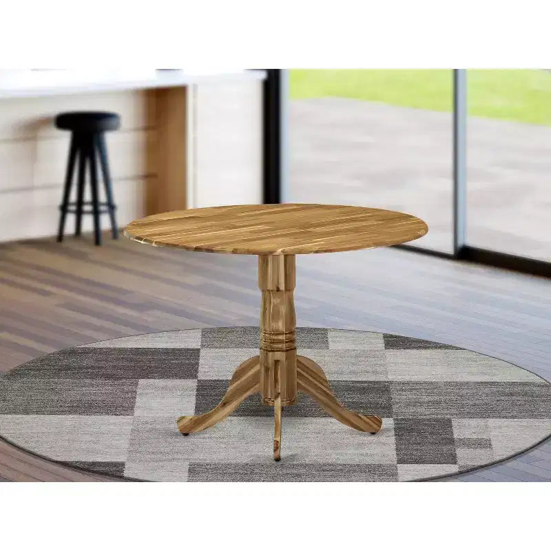 HomeStock Dining Table Made of Rubber Wood with Two 9 Inch Drop Leaves