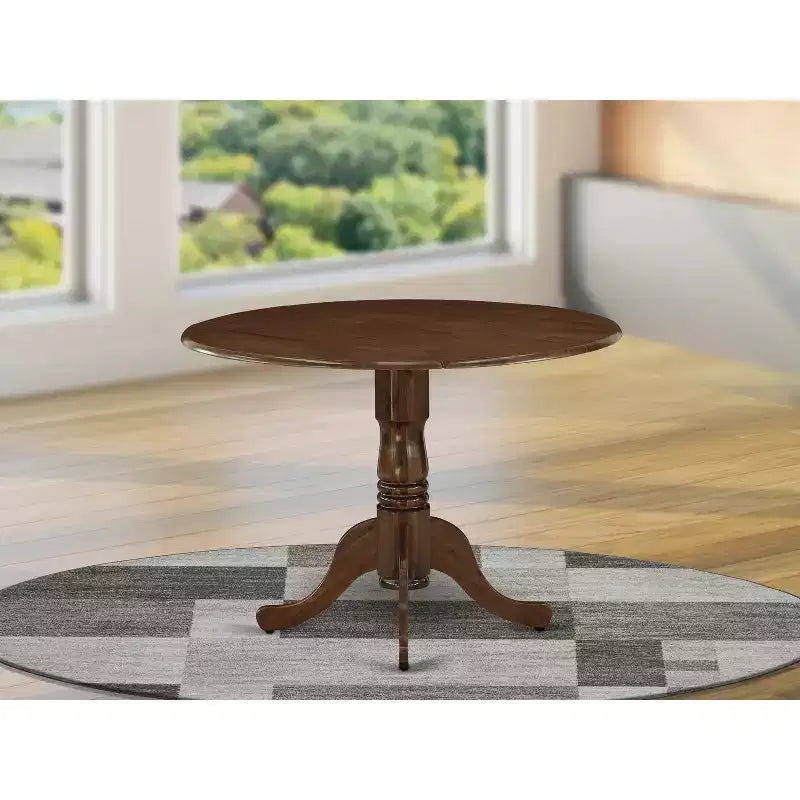 HomeStock Dining Table Made of Rubber Wood with Two 9 Inch Drop Leaves