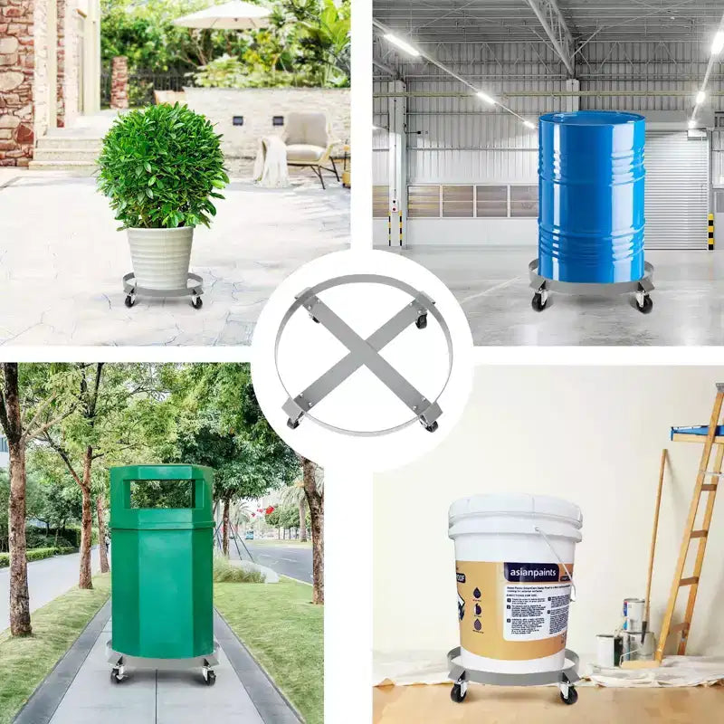 Drum Cart, 4-Wheel Cart - 2 Pack Without Brake Rollers, Heavy-Duty for Industrial Use, Warehouses, Factories