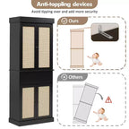 GustoWave Bathroom Pantry Cabinet, Tall Storage Cabinet with Rattan Doors and Adjustable Shelves, Freestanding Cupboard with Drawer for Kitchen, Black