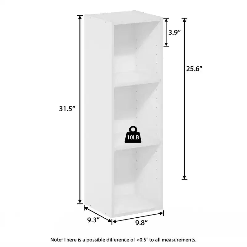 HOMLUX 3-Tier Bookcase Open Multipurpose Display Rack with Adjustable Shelves Black/White